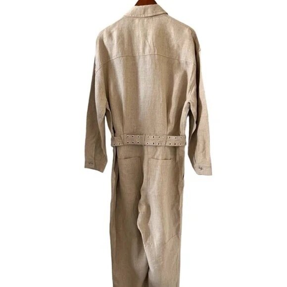 NWT MICHAEL Michael Kors NEW Linen Coveralls Jumpsuit In Light Tan/Hemp Size L - Picture 7 of 14